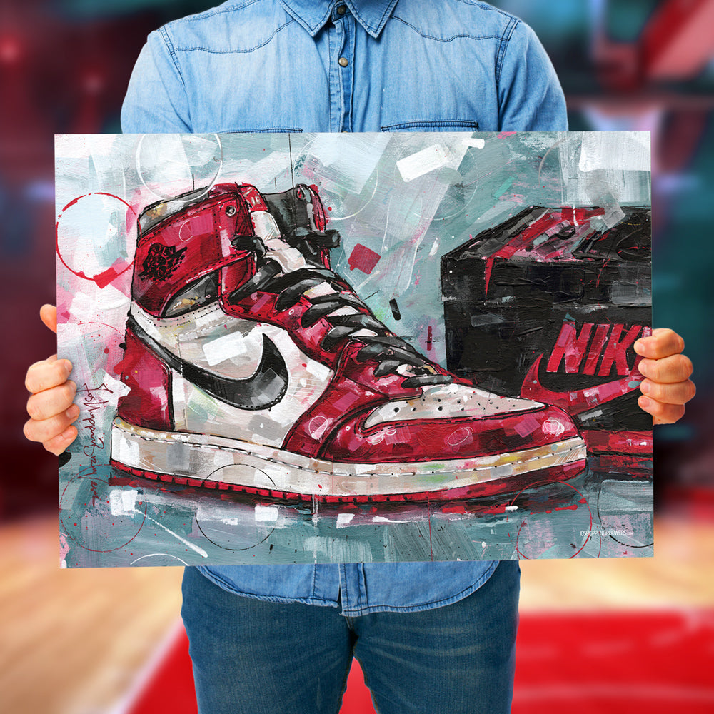 Nike Air Jordan 1 shoebox Chicago estampado 70x50 cm - enmarcado y firmado