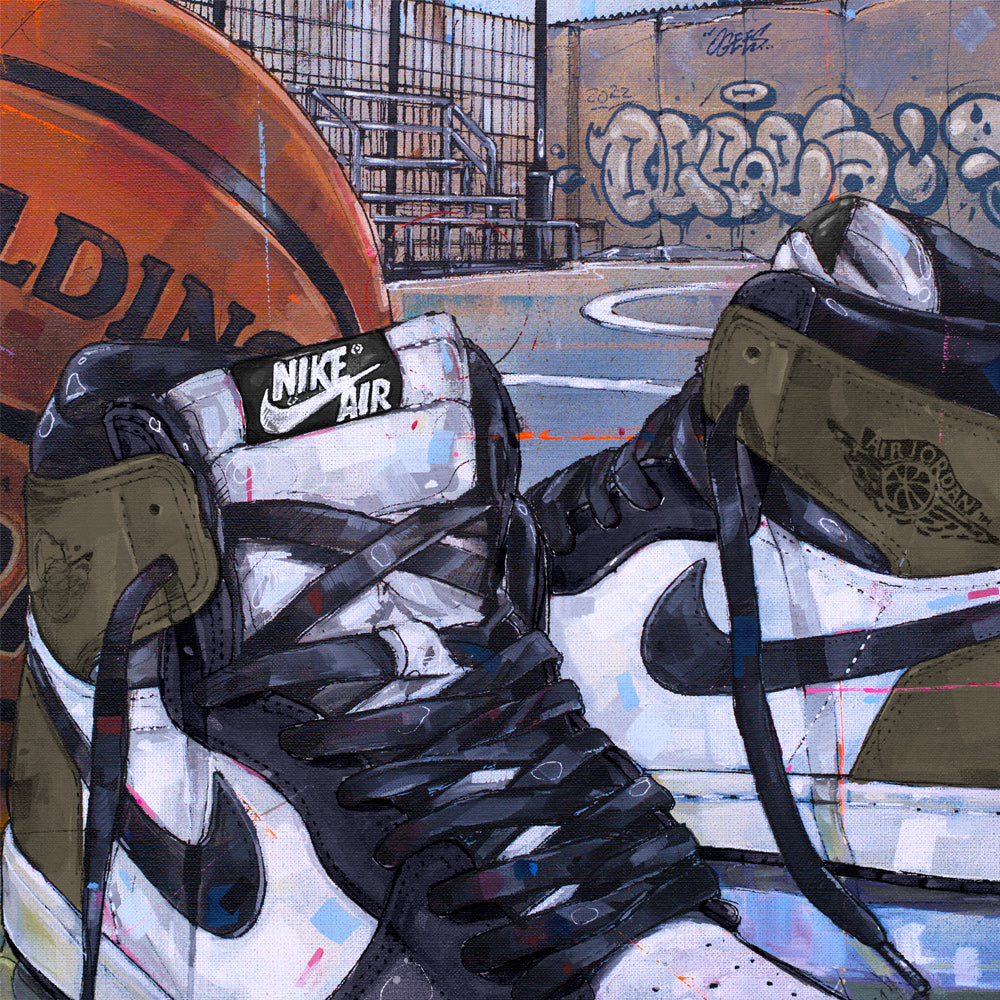 Nike Air Jordan 1 basketball dark mocha estampado 50x70 cm - enmarcado y firmado