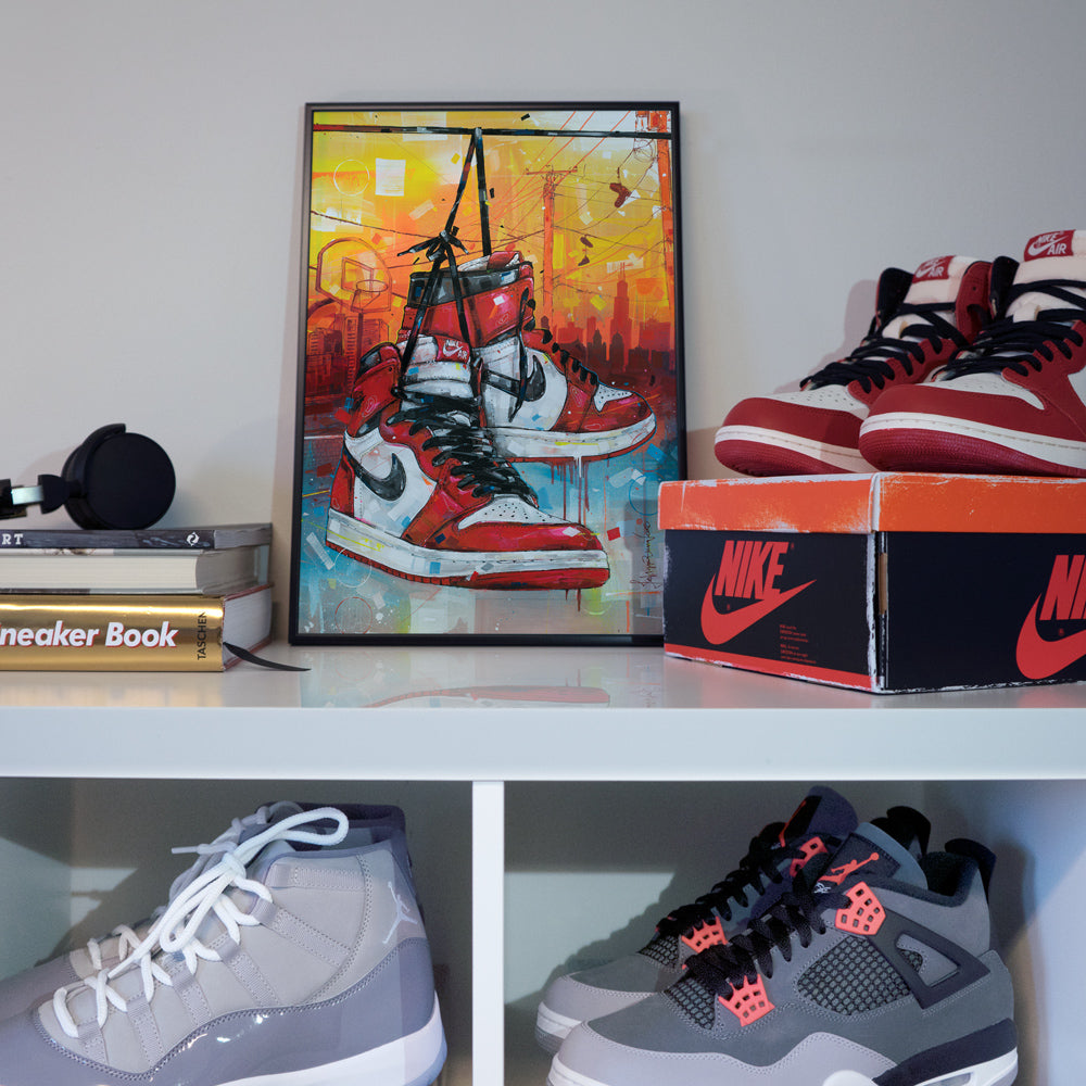 Nike Air Jordan 1 powerlines Chicago print 29,7x42 cm (A3) - ingelijst & gesigneerd