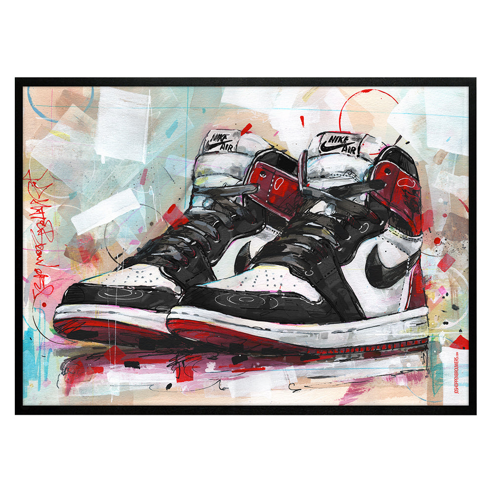 Nike Air Jordan 1 retro high black toe Druck 70x50 cm - gerahmt und signiert