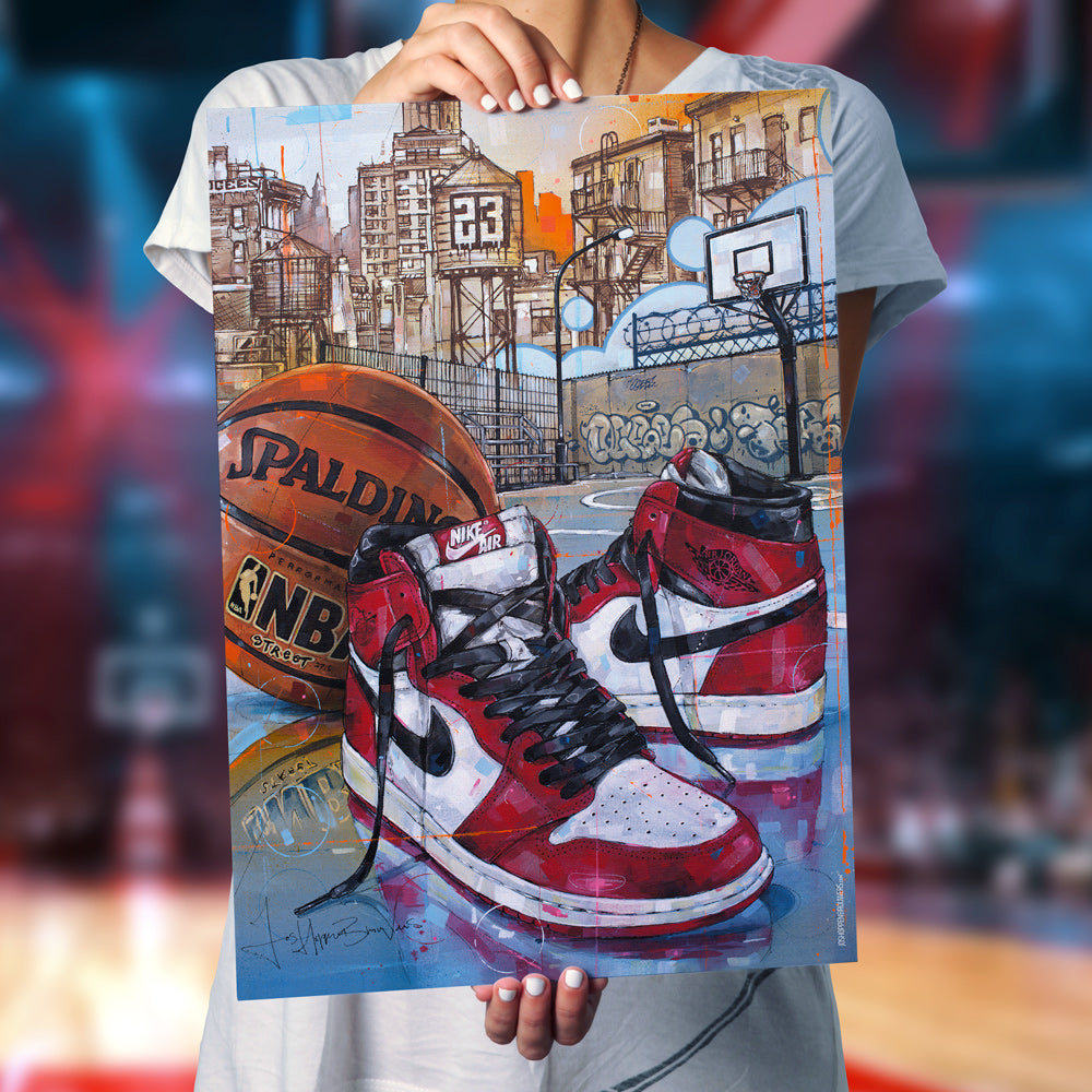 Nike Air Jordan 1 basketball Chicago Druck 50x70 cm - gerahmt und signiert