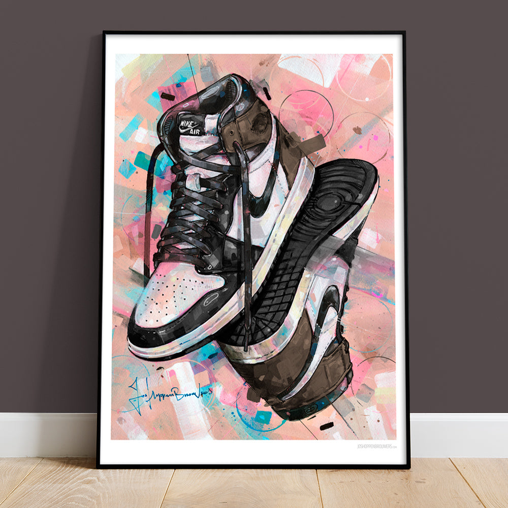 Nike Air Jordan 1 upside down dark mocha estampado 50x70 cm - enmarcado y firmado