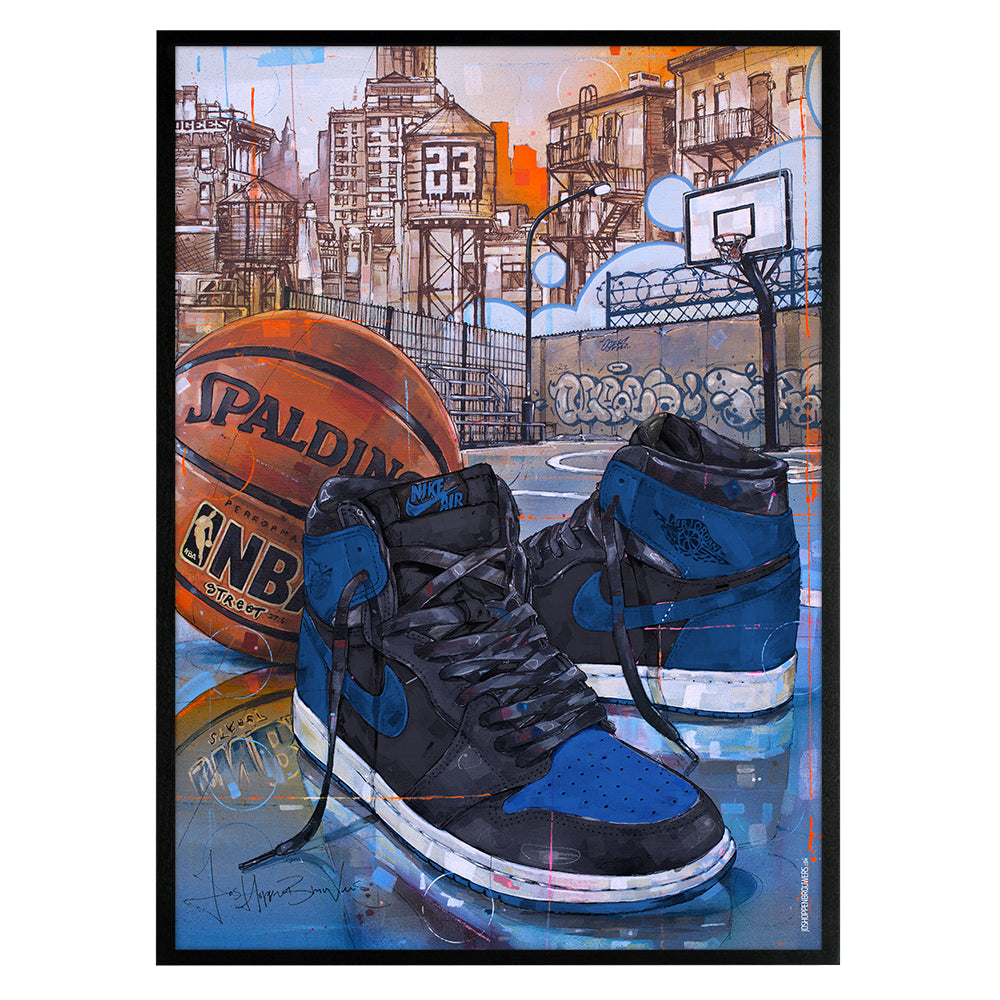 Nike Air Jordan 1 basketball royal blue print 50x70 cm - ingelijst & gesigneerd