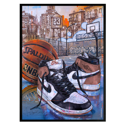 Nike Air Jordan 1 basketball rust pink print 50x70 cm - framed & signed