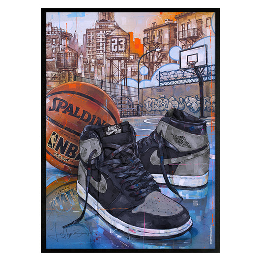 Nike Air Jordan 1 basketball shadow 1.0 print 50x70 cm - ingelijst & gesigneerd