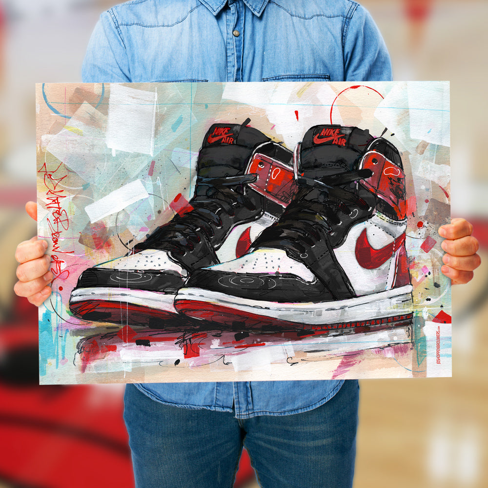 Nike Air Jordan 1 retro high track red print 70x50 cm - ingelijst & gesigneerd