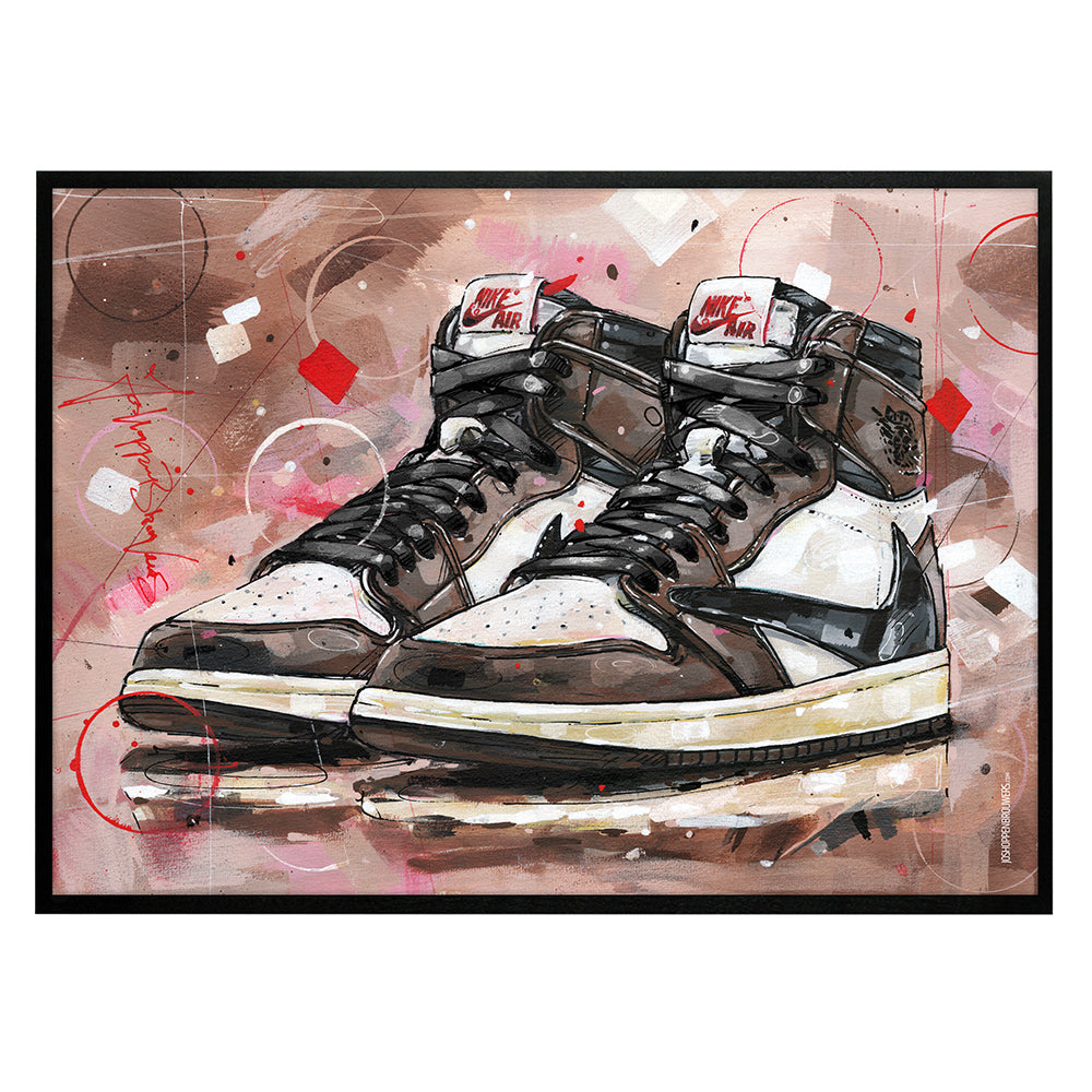 Nike Air Jordan 1 high - black laces estampado 70x50 cm - enmarcado y firmado