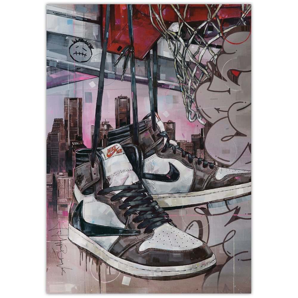 Nike Air Jordan 1 high - black laces basket print 29,7x42 cm (A3) - ingelijst & gesigneerd