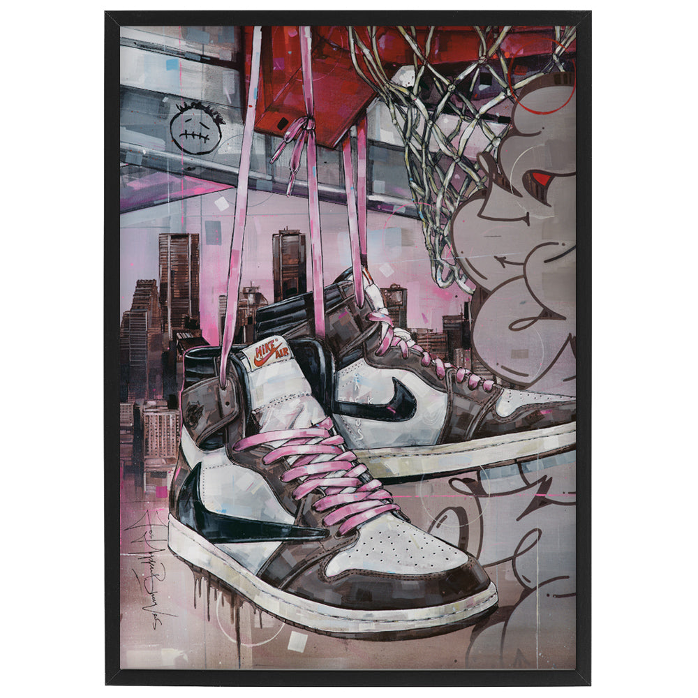 Nike Air Jordan 1 high - pink laces basket estampado 29,7x42 cm (A3) - enmarcado y firmado