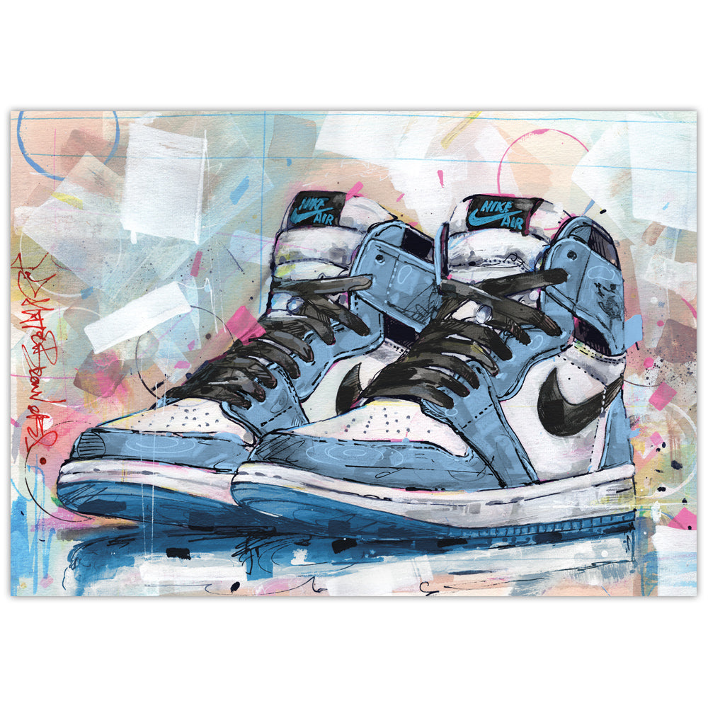 Nike Air Jordan 1 retro high university blue estampado 42x29,7 cm (A3) - enmarcado y firmado