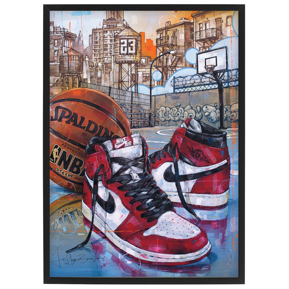 Nike Air Jordan 1 basketball Chicago print 29,7x42 cm (A3) - framed & signed