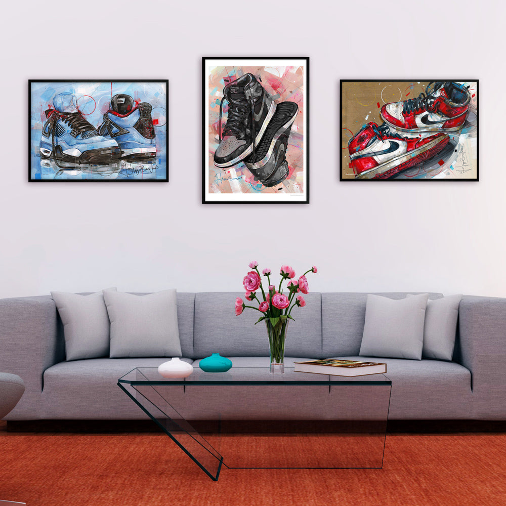 Nike Air Jordan 1 upside down shadow 1.0 print 50x70 cm - ingelijst & gesigneerd