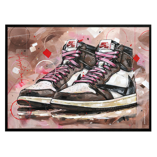 Nike Air Jordan 1 high - pink laces Druck 70x50 cm - gerahmt und signiert