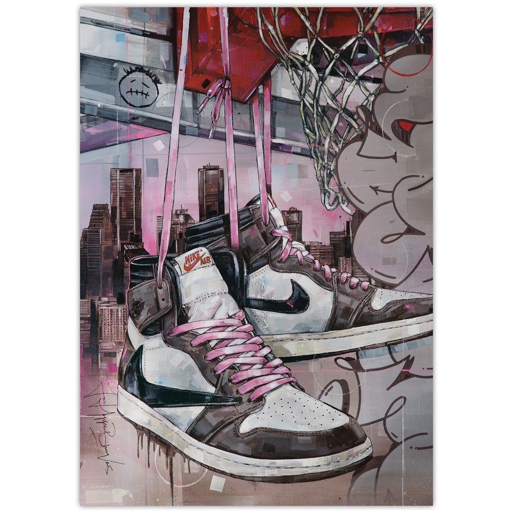 Nike Air Jordan 1 high - pink laces basket Druck 29,7x42 cm (A3) - gerahmt und signiert