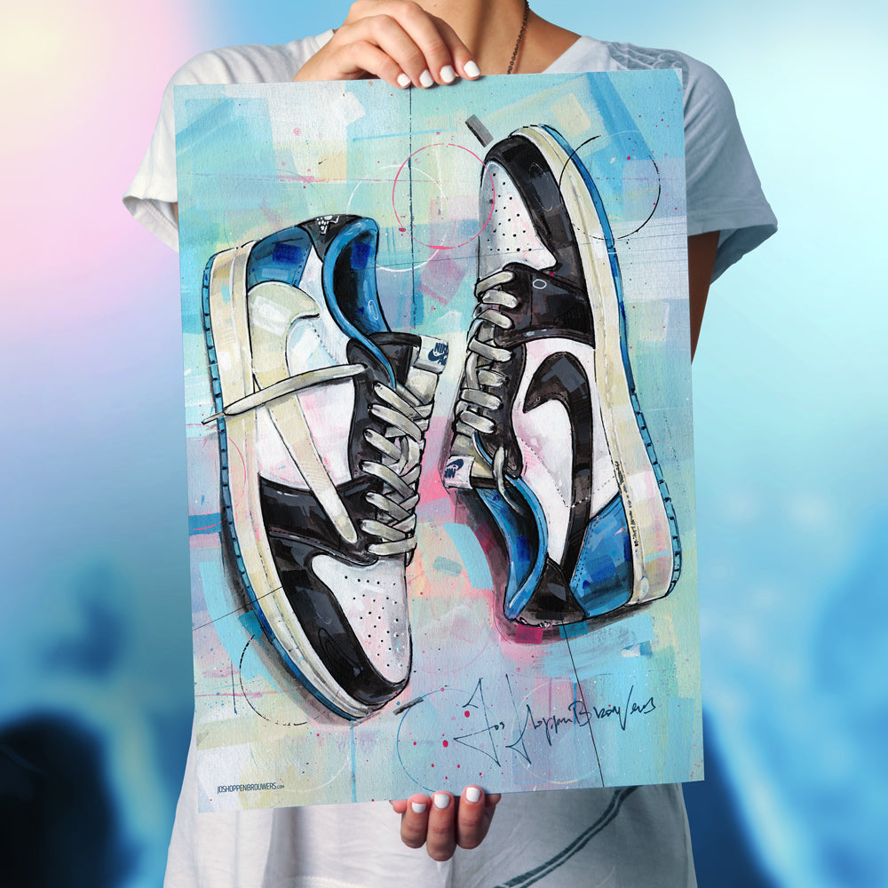 Nike Air Jordan 1 fragment low estampado 50x70 cm - enmarcado y firmado