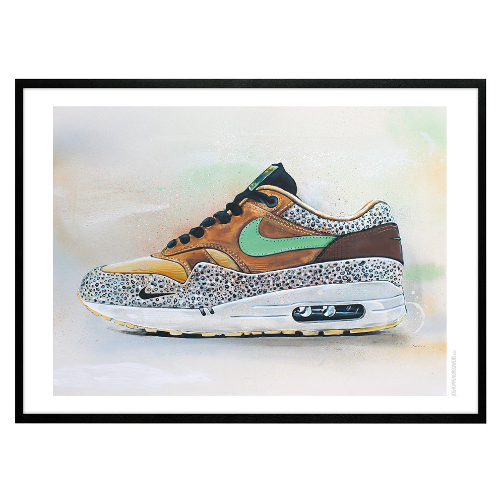 Nike Air Max 1 atmos safari green print 70x50 cm - framed & signed