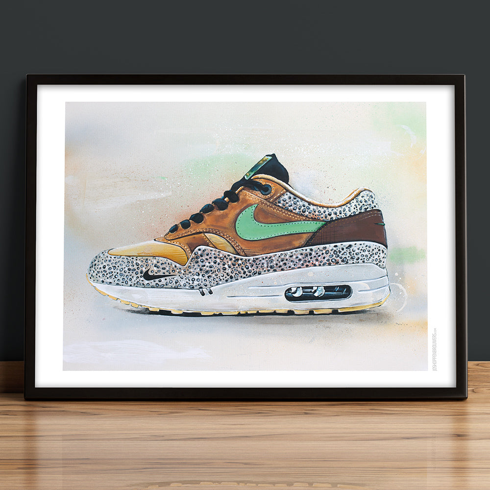 Nike Air Max 1 atmos safari green estampado 70x50 cm - enmarcado y firmado