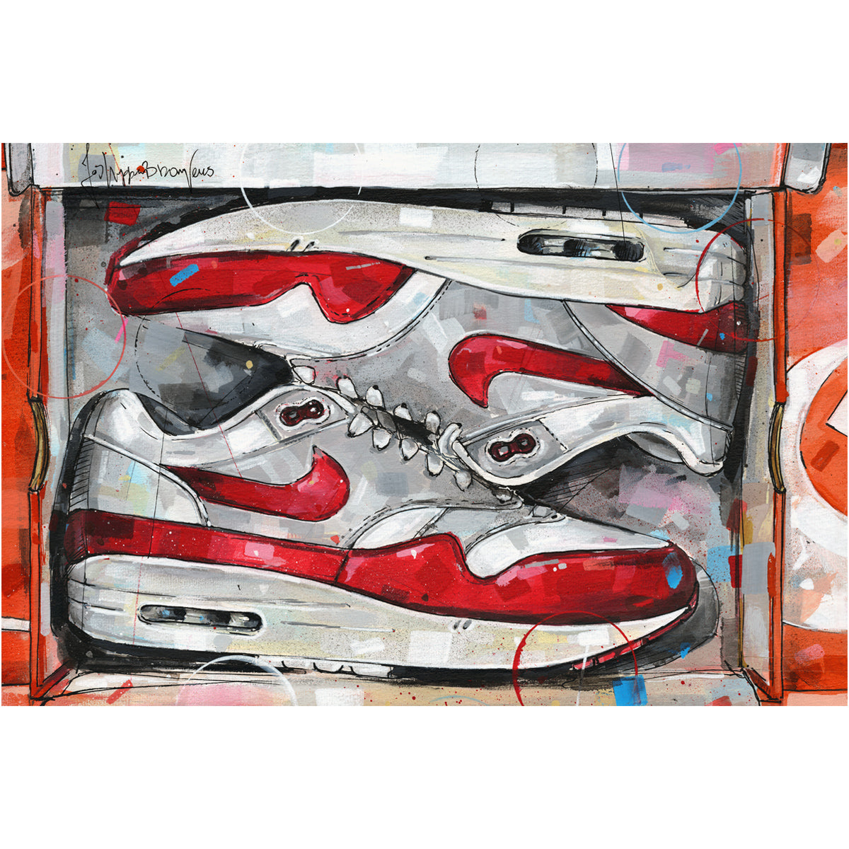 Nike Air Max 1 shoebox OG red lienzo 60x40 cm