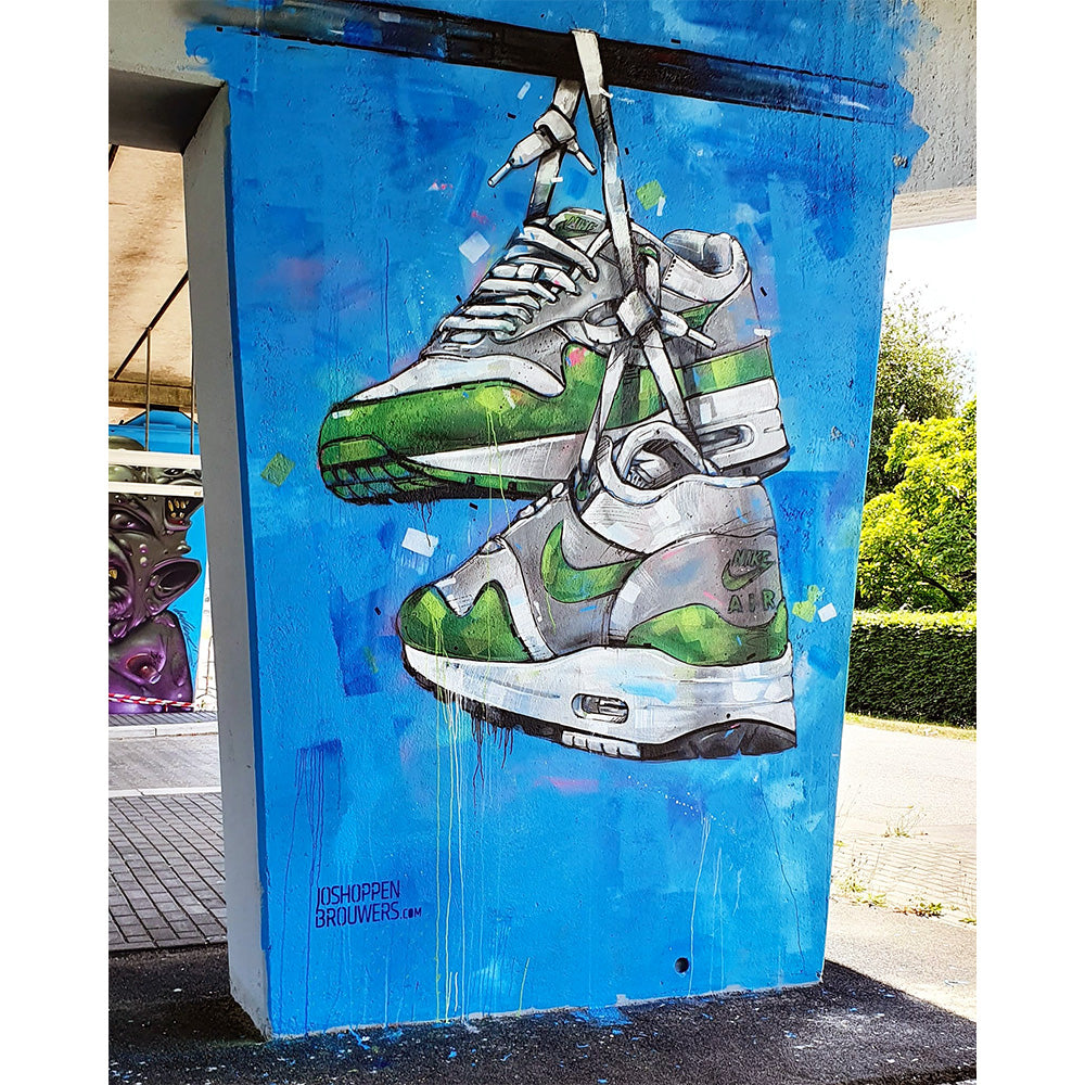 Nike Air Max 1 green graffiti print 50x70 cm - framed & signed