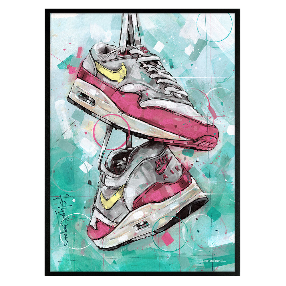 Nike Air Max 1 pink print 50x70 cm - ingelijst & gesigneerd