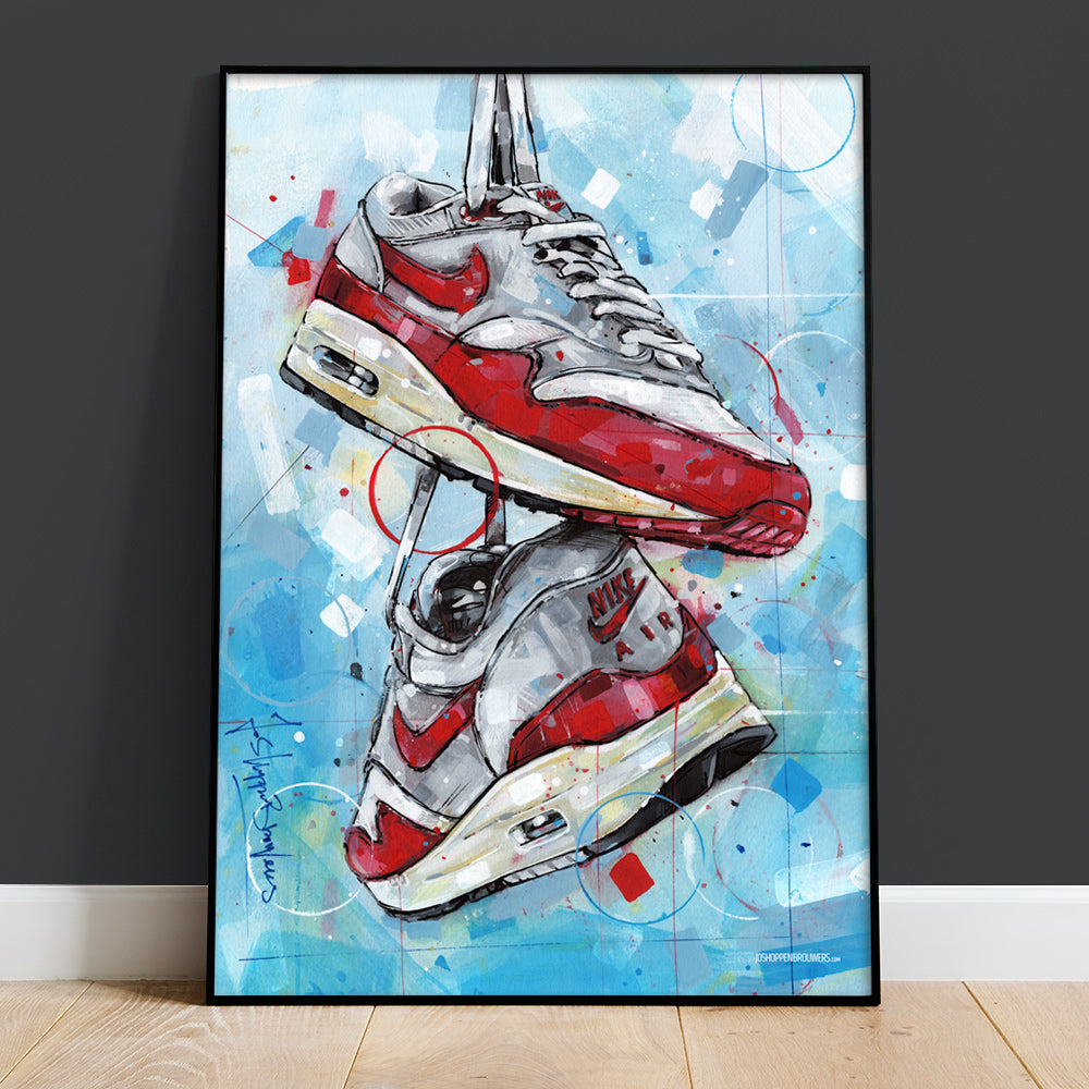 Nike Air Max 1 OG red print 50x70 cm - framed & signed