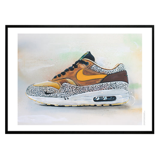 Nike Air Max 1 atmos safari orange Druck 70x50 cm - gerahmt und signiert