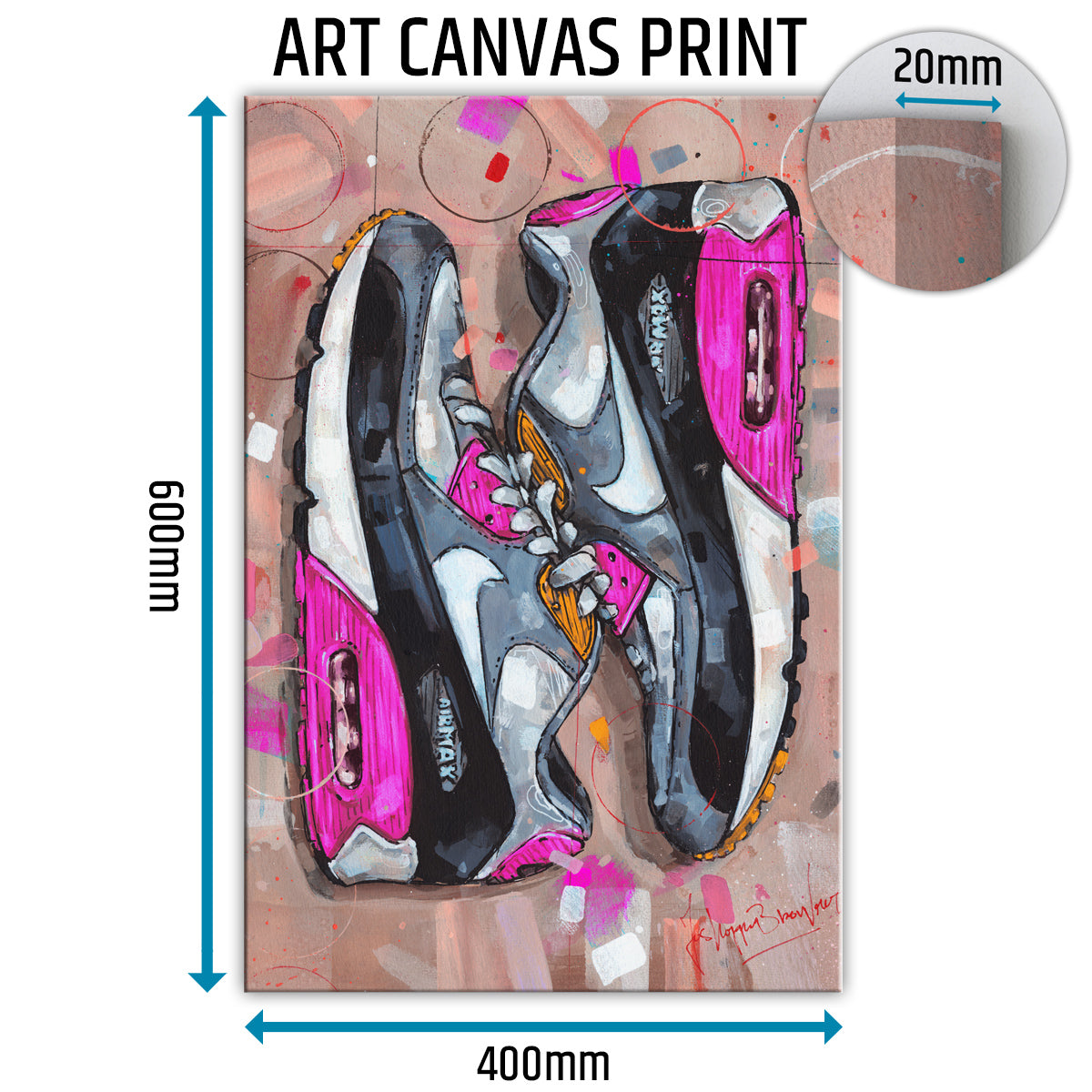 Nike Air Max 90 sideways pink lienzo 40x60 cm