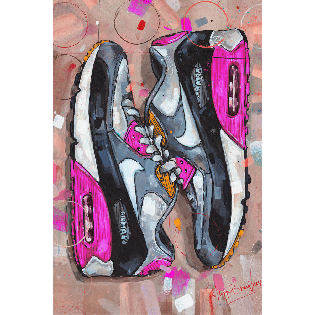 Nike Air Max 90 sideways pink canvas 40x60 cm