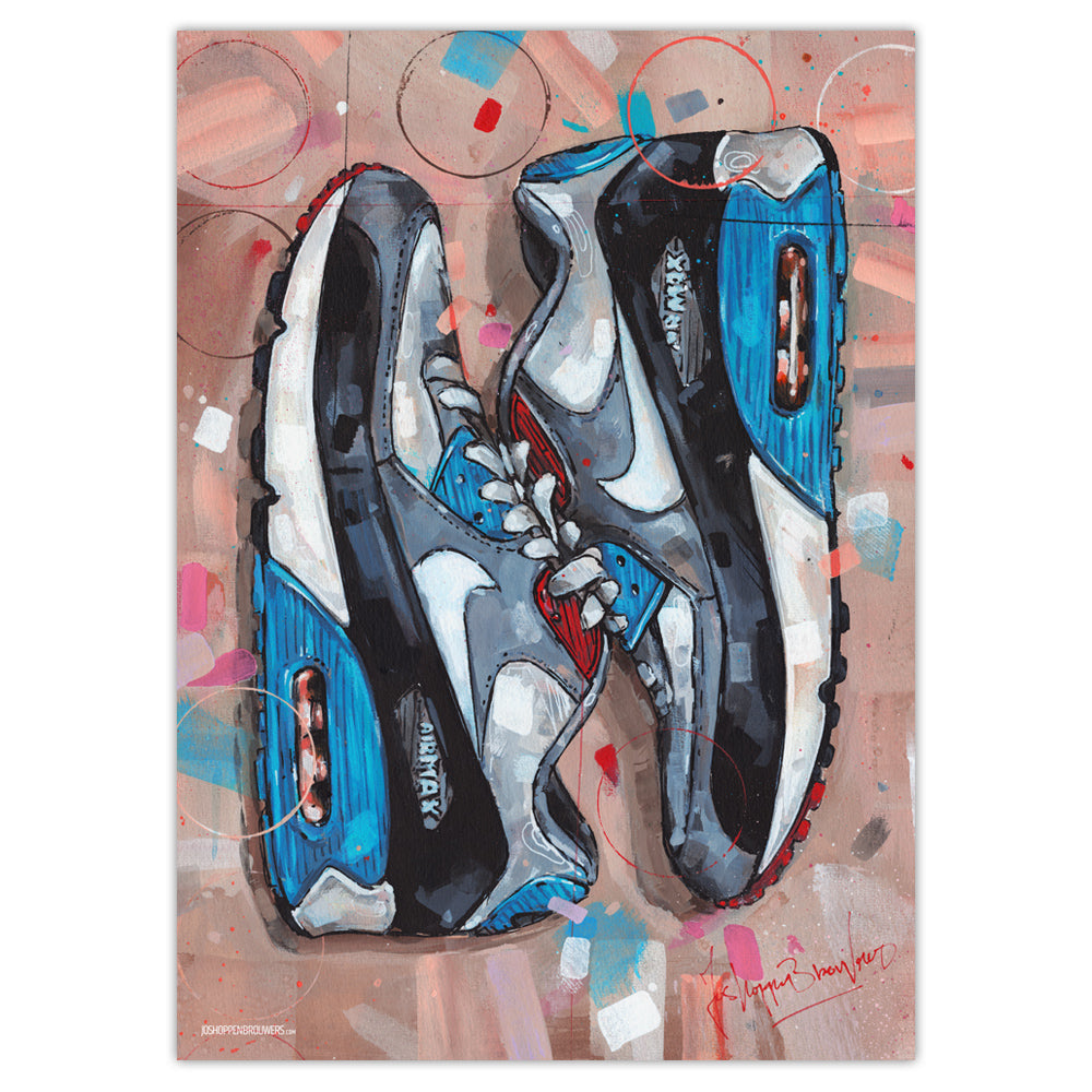 Nike Air Max 90 sideways blue Druck 50x70 cm - gerahmt und signiert