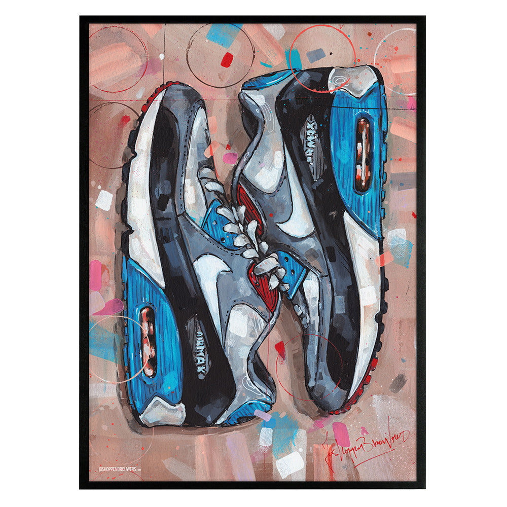 Nike Air Max 90 sideways blue estampado 50x70 cm - enmarcado y firmado