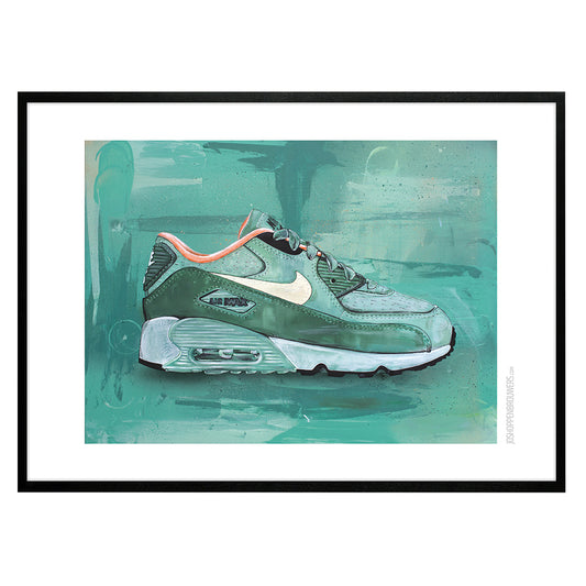 Nike Air Max 90 green print 70x50 cm - framed & signed