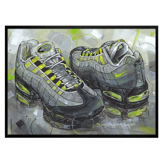 Nike Air Max 95 Neon full colour print 70x50 cm - framed & signed