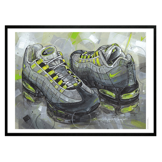 Nike Air Max 95 Neon estampado 70x50 cm - enmarcado y firmado