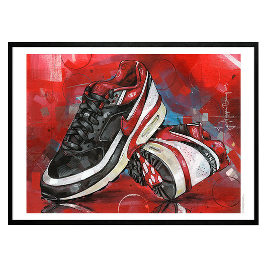 Nike Air Max classic BW varsity red 2 print 70x50 cm - ingelijst & gesigneerd