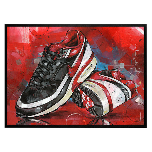 Nike Air Max classic BW varsity red 2 full colour print 70x50 cm - ingelijst & gesigneerd