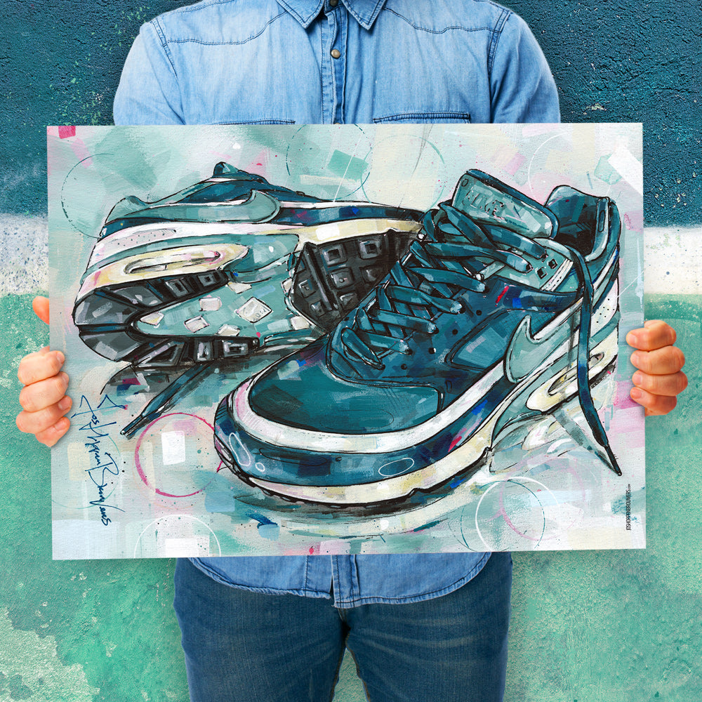 Nike Air Max classic BW marina grey jade full colour print 70x50 cm - framed & signed