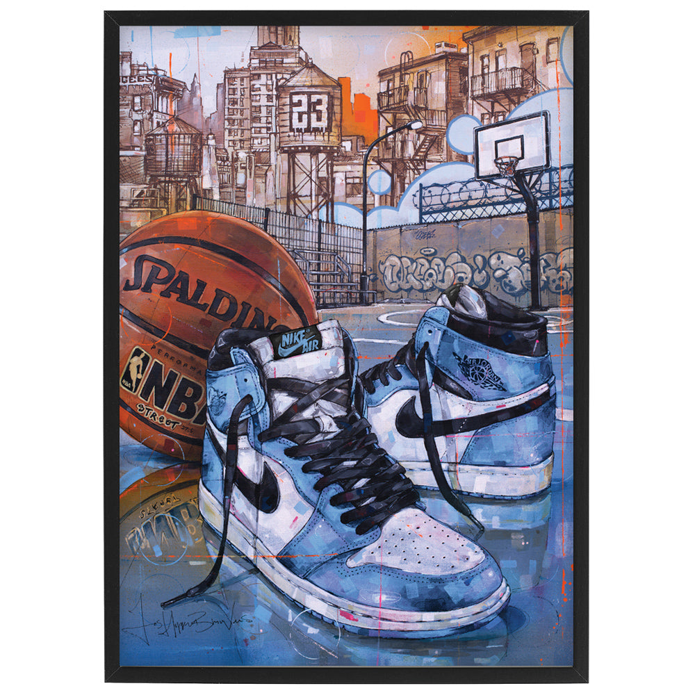 Nike Air Jordan 1 basketball university blue print 29,7x42 cm (A3) - framed & signed