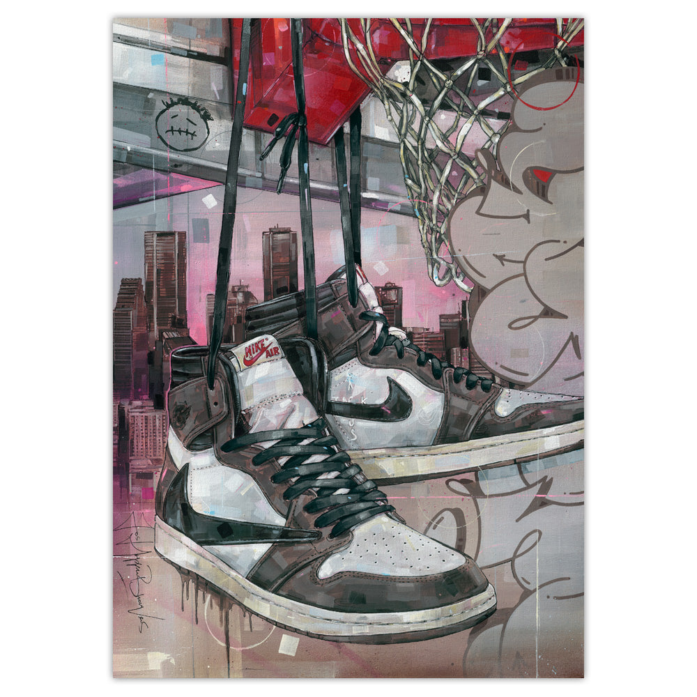 Nike Air Jordan 1 high - black laces basket print 50x70 cm