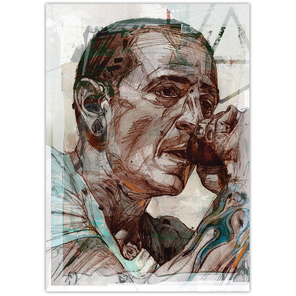 Chester Bennington estampado 29,7x42 cm (A3) - enmarcado y firmado