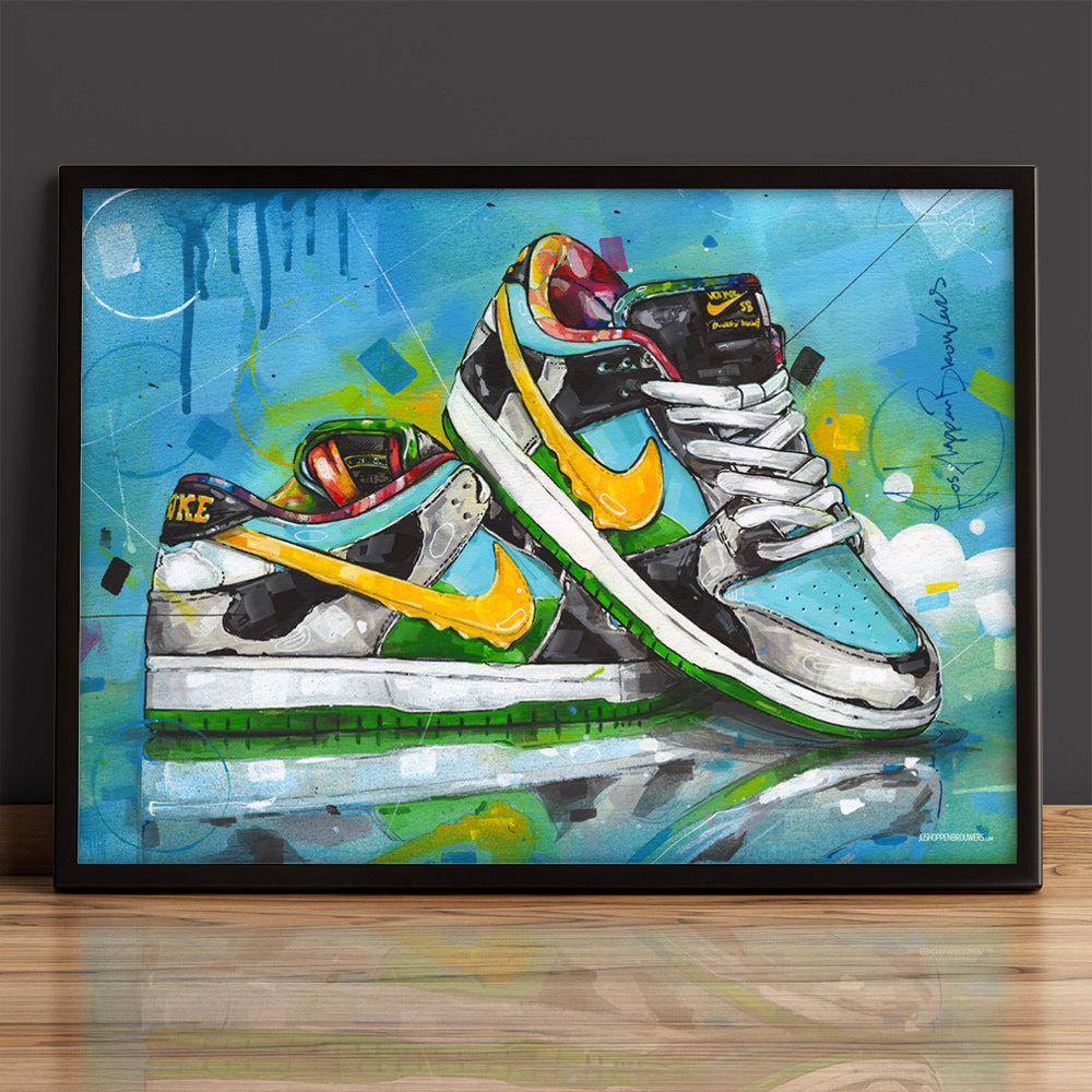 Nike Dunk low SB chunky dunky full colour print 70x50 cm - framed & signed