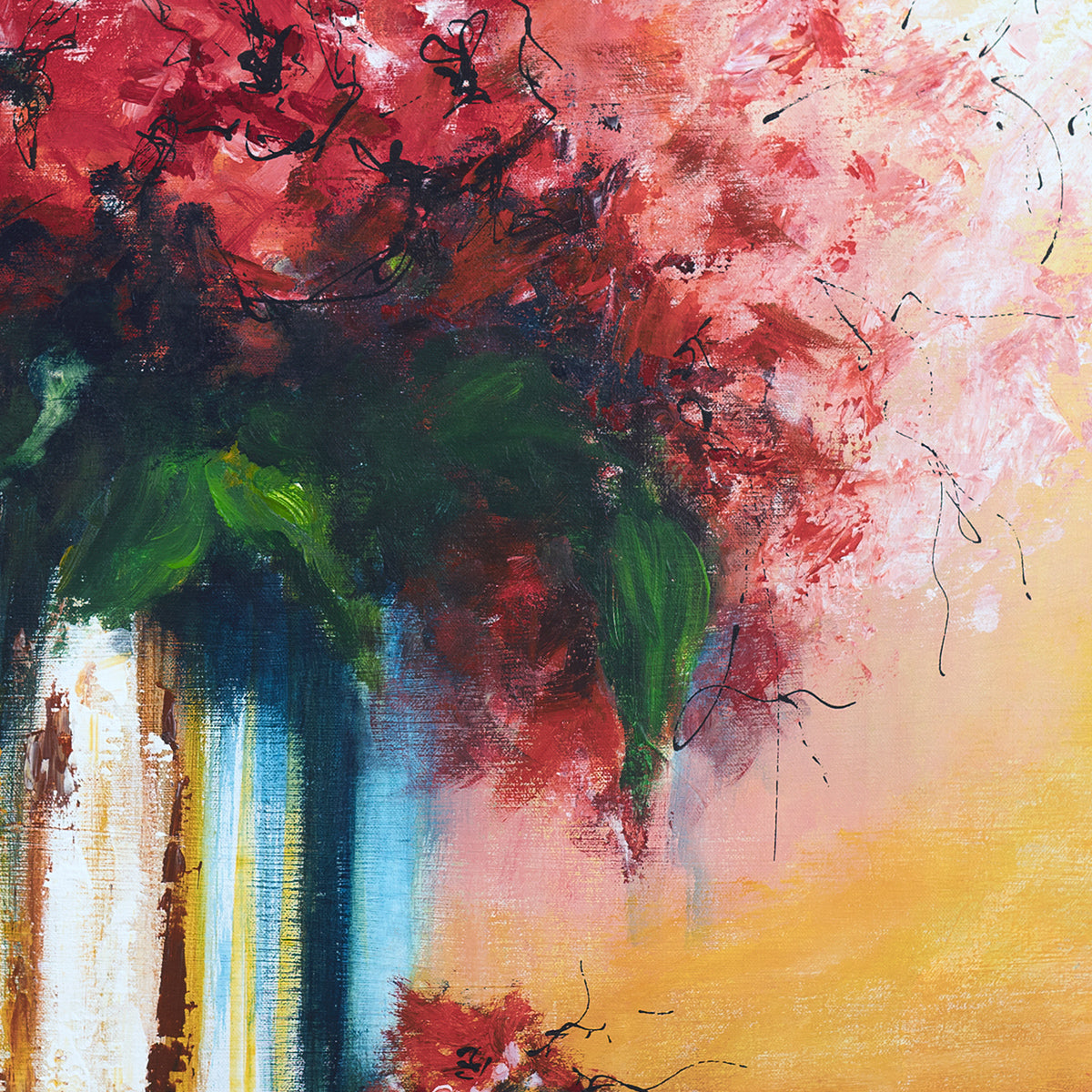 Pintura flores con frutas 80x80 cm