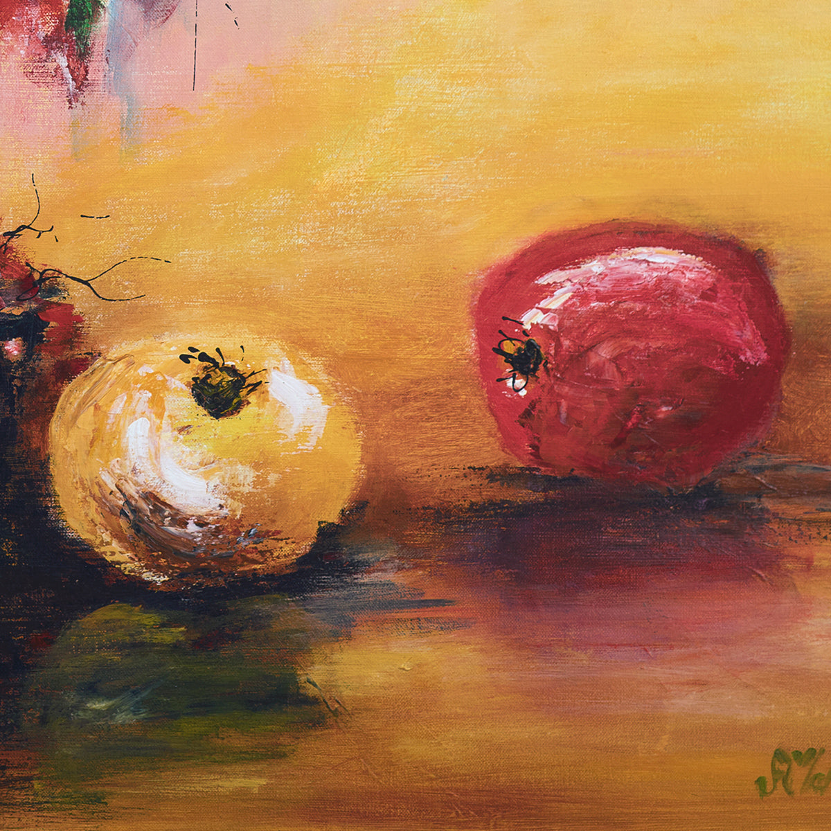 Peinture fleurs avec fruits 80x80 cm