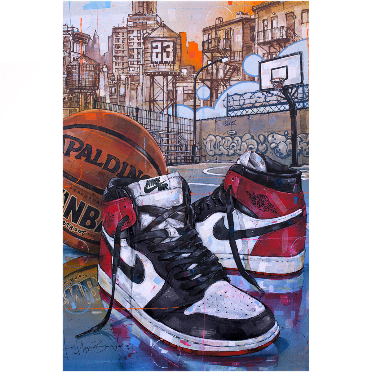 Nike Air Jordan 1 basketball black toe lienzo 40x60 cm