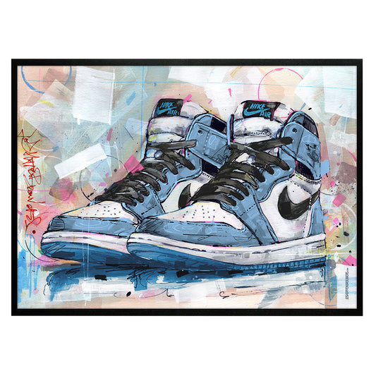 Nike Air Jordan 1 retro high university blue estampado 70x50 cm - enmarcado y firmado