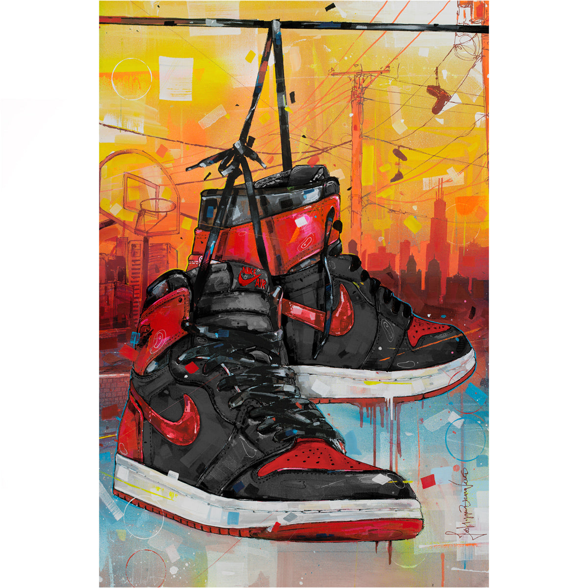 Nike Air Jordan 1 powerlines banned bred lienzo 40x60 cm