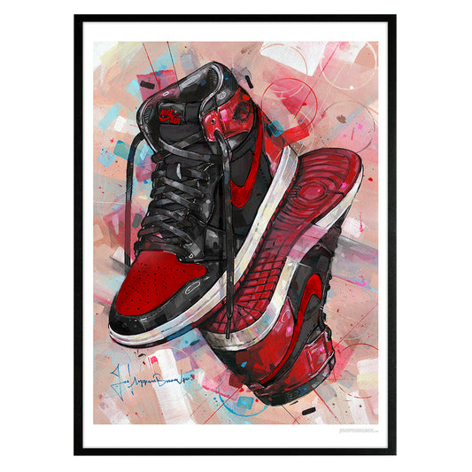 Nike Air Jordan 1 upside down banned bred print 50x70 cm - framed & signed