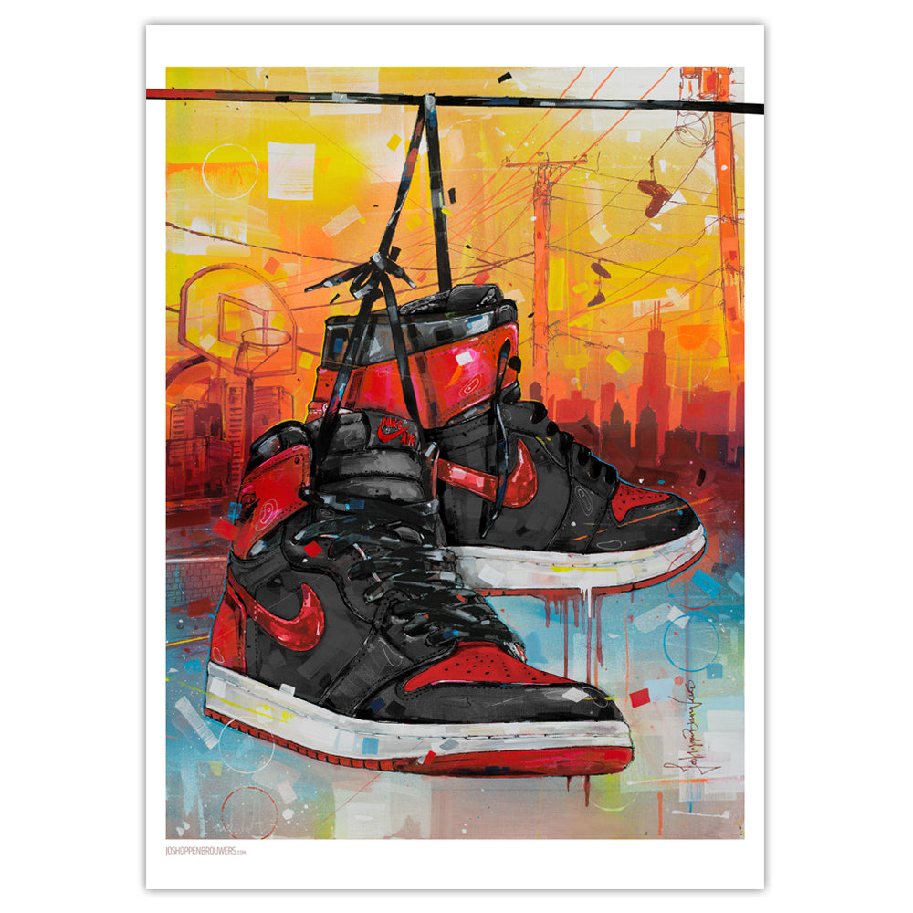 Nike Air Jordan 1 powerlines banned bred estampado 50x70 cm