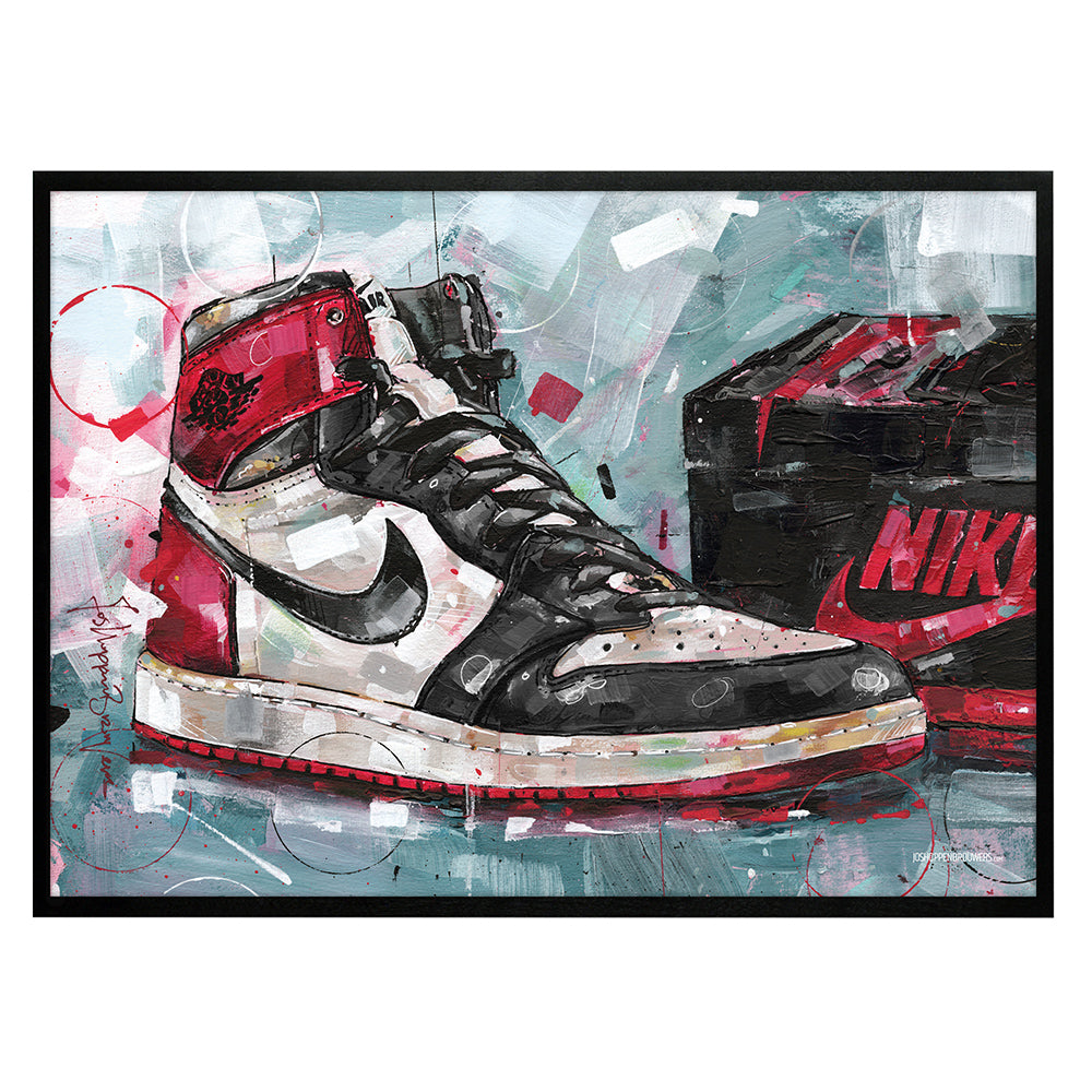 Nike Air Jordan 1 shoebox black toe estampado 70x50 cm - enmarcado y firmado