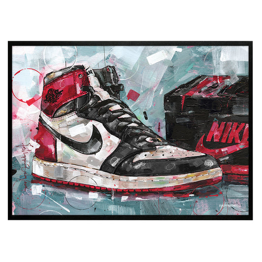 Nike Air Jordan 1 shoebox black toe imprimé 70x50 cm - encadré et signé