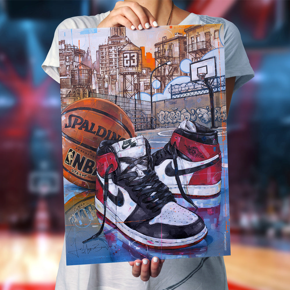 Nike Air Jordan 1 basketball black toe print 50x70 cm